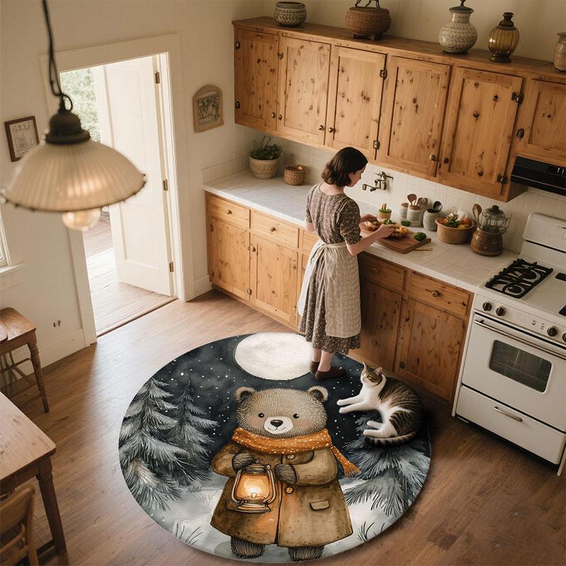 Little Bear Theme Pattern Round rug,Carpet Rug for Living Room Bedroom Playroom ,Non-slip Floor Mat,Holiday Gifts and Birthday Gifts.