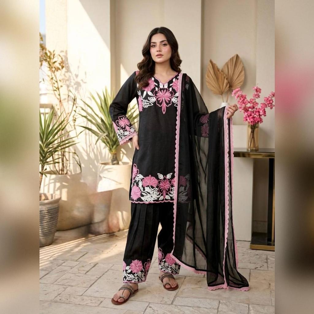 *Launching New  Đěsigner Party Wear Look Pur Glass Satin Top & Farshi Palazzo With Dupatta set*