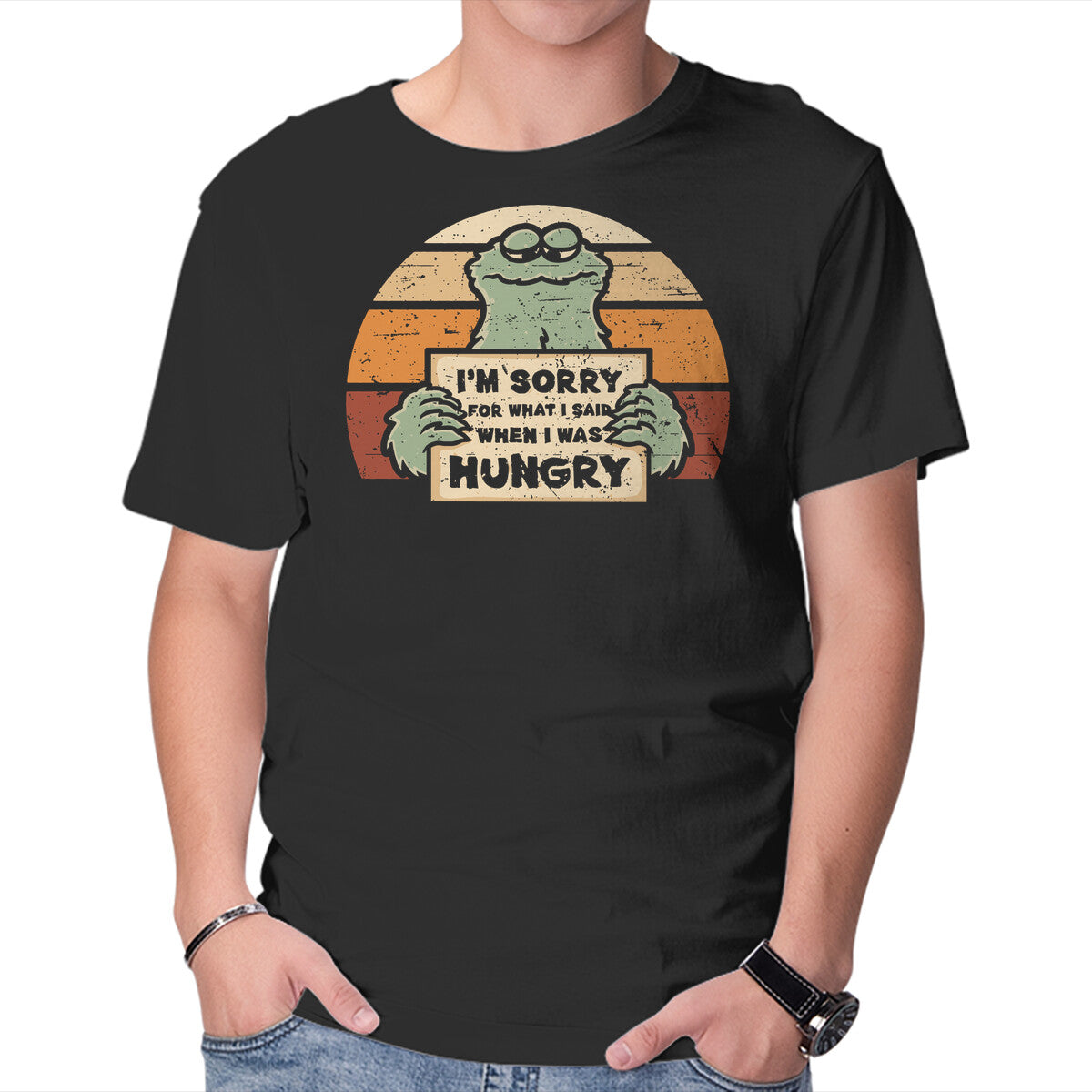 Unisex Crew Neck T-Shirt Hangry Monster Graphic Short Sleeve Casual Tee XXL