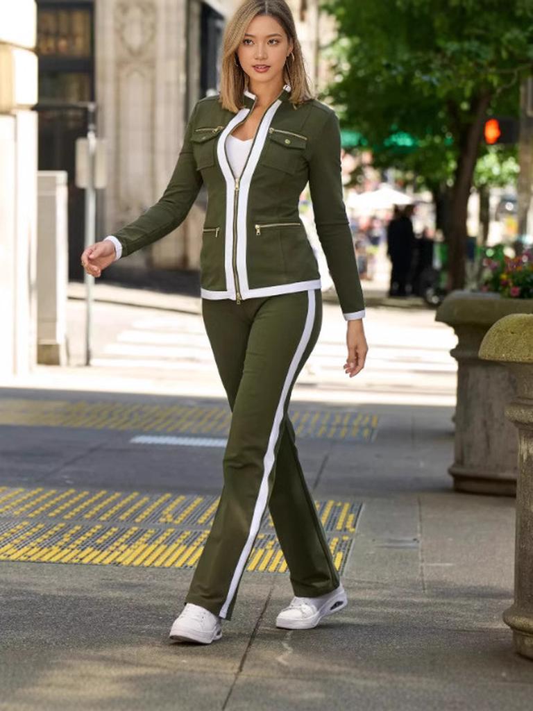 New Fashion Casual Multicolor Patchwork Jacket Set Women's Clothing