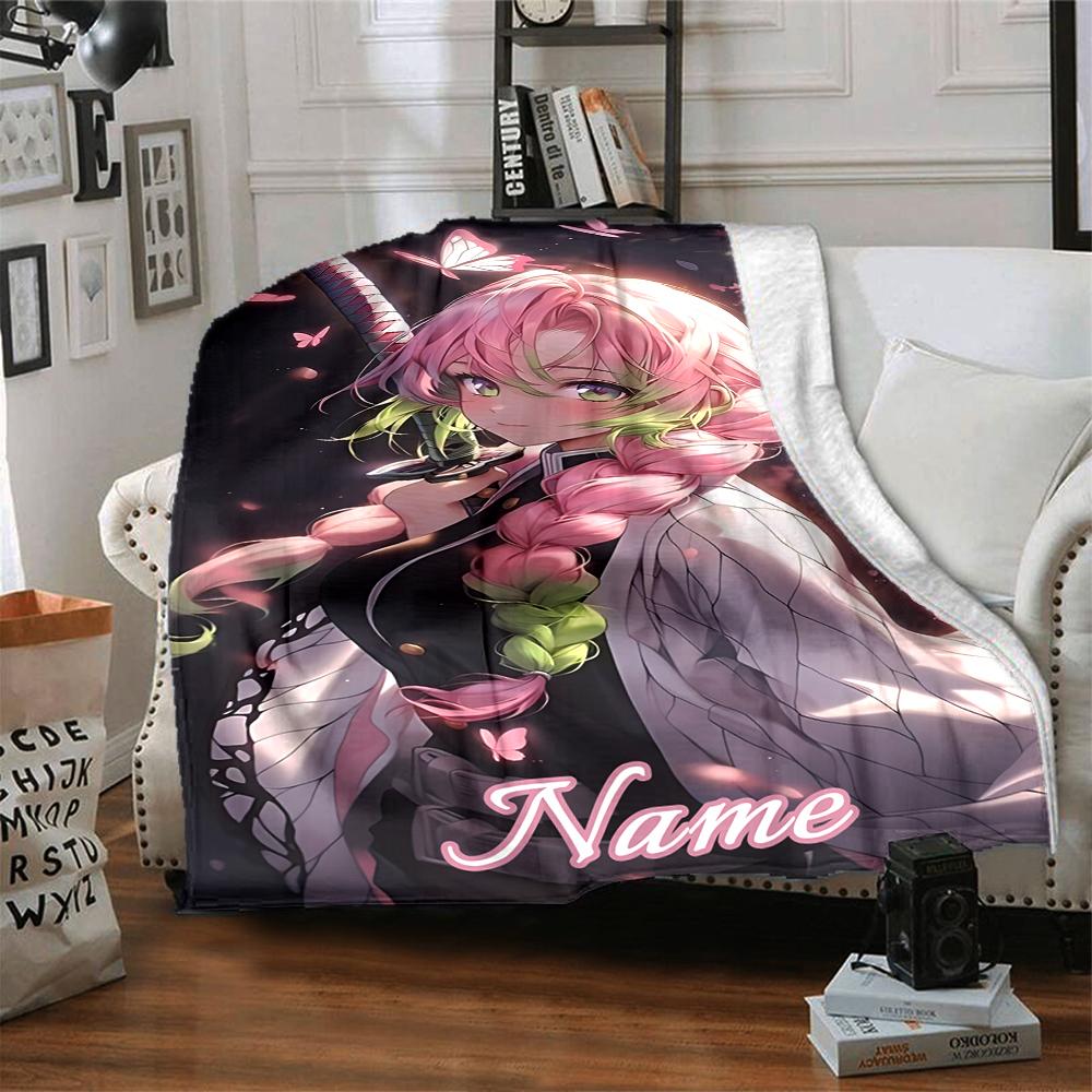Custom Name Pink Hair Warrior Blanket for Couch & Bed, Plush Cozy Fuzzy Blanket Super Soft & Warm Blankets for Fall and Winter. 0908173