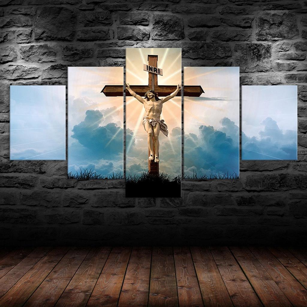 Crucifixion Jesus Christ 5 Piece Five Panel Wall Canvas Print Modern Art Poster Picture Home Decor Gift For Him For Her