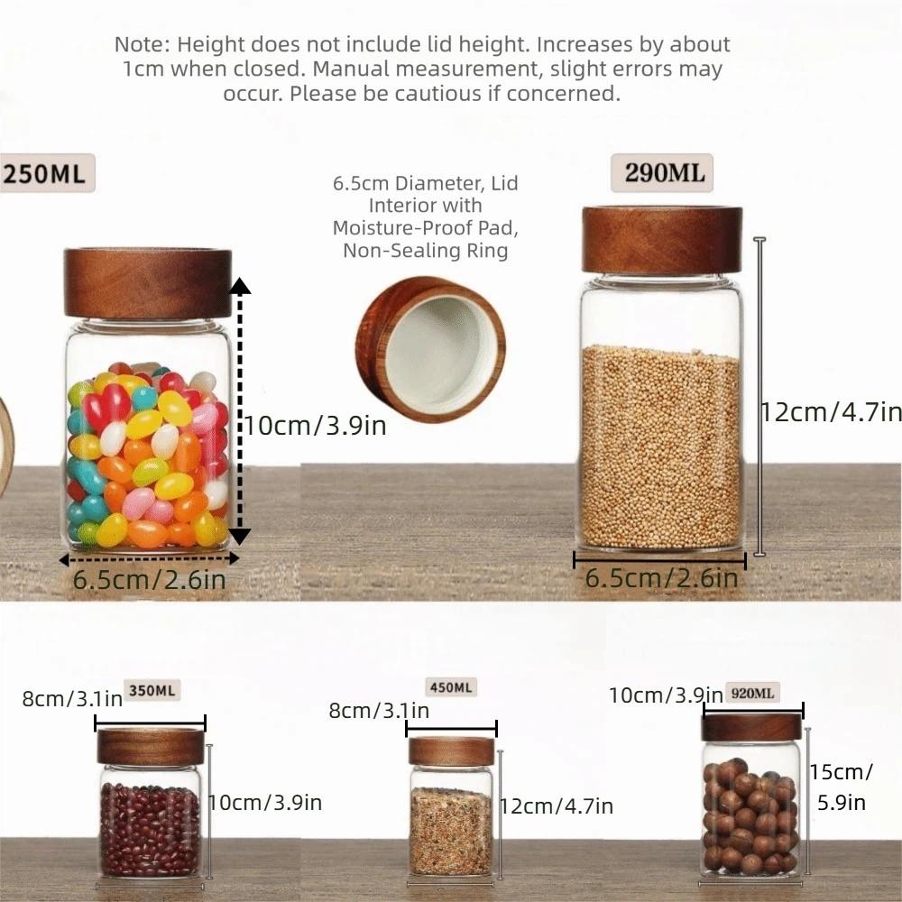 Screw Airtight Seal Glass Storage Jar with Wood Lid Multi-Purpose Tea Coffee Beans Containers Durable Clear Glass