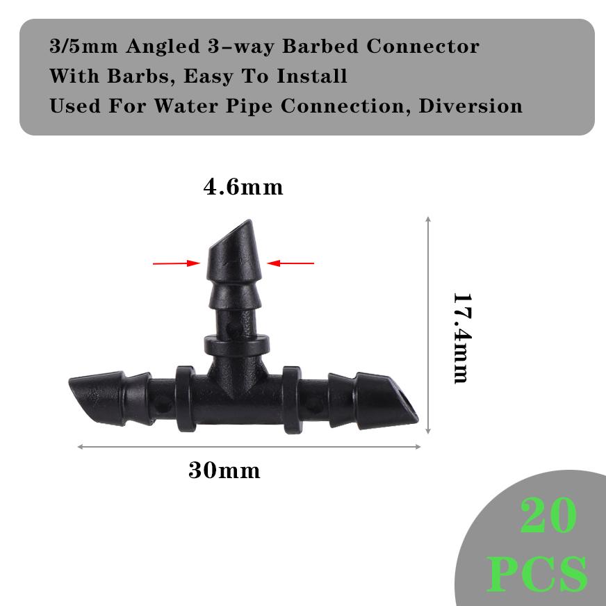 20pc Garden Irrigation Connector Barb 3/5 Mm 3 Way Elbow Water Pipe Connector Accessory Repair For Garden Potted Plants