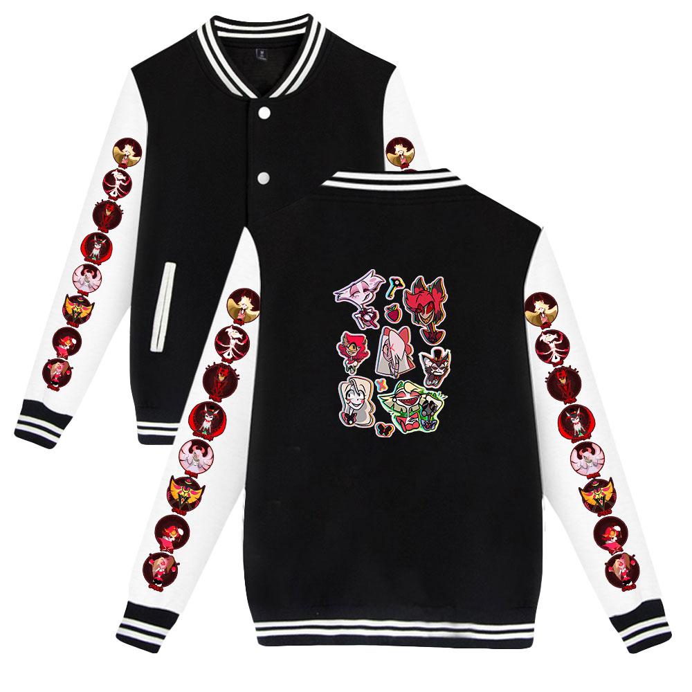 Unisex-Mode für Fans von Hazbin Hotel, Anime-bedrucktes Baseball-Sweatshirt für Damen und Herren, Outdoor-Sportjacken