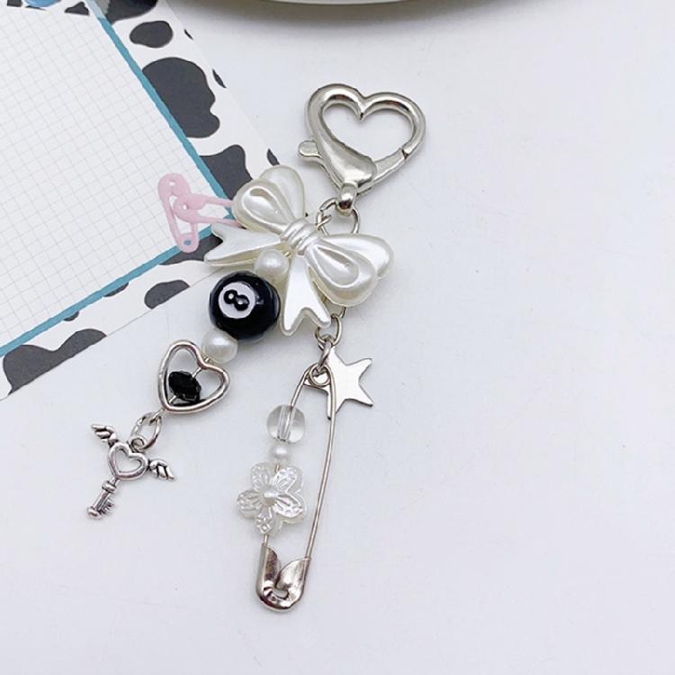 Sweet Bowknot Phone Chain Ornament Heart Beaded Cellphone Pendant Phone Lanyard