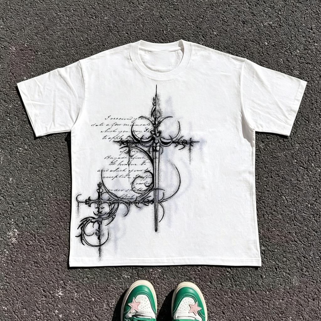 Classic Y2k Gothic Style High Street Tshirt Print Oversized T Shirt Harajuku Round Neck Cotton Tops 2026 Summer Unisex Unisex Tops