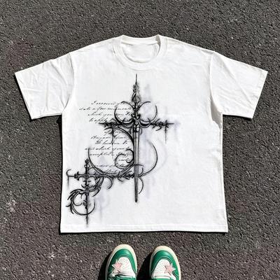 Klasyczny styl Y2k Gotycki High Street Koszulka z nadrukiem Luźna koszulka Harajuku Okrągły dekolt Bawełniane topy 2026 Lato Unisex Unisex Top