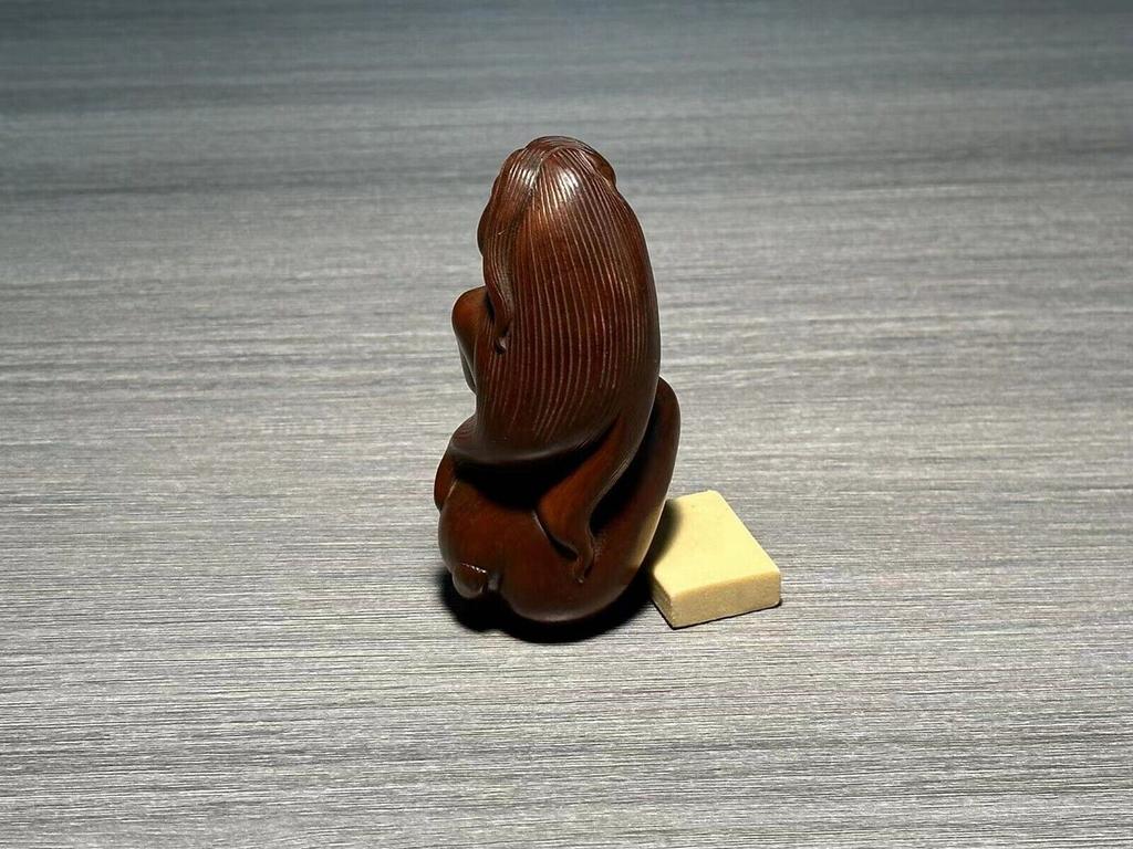 Chinese Antique Boxwood Nicely Carved Sexy Woman Statue Wooden Figurines Artwork