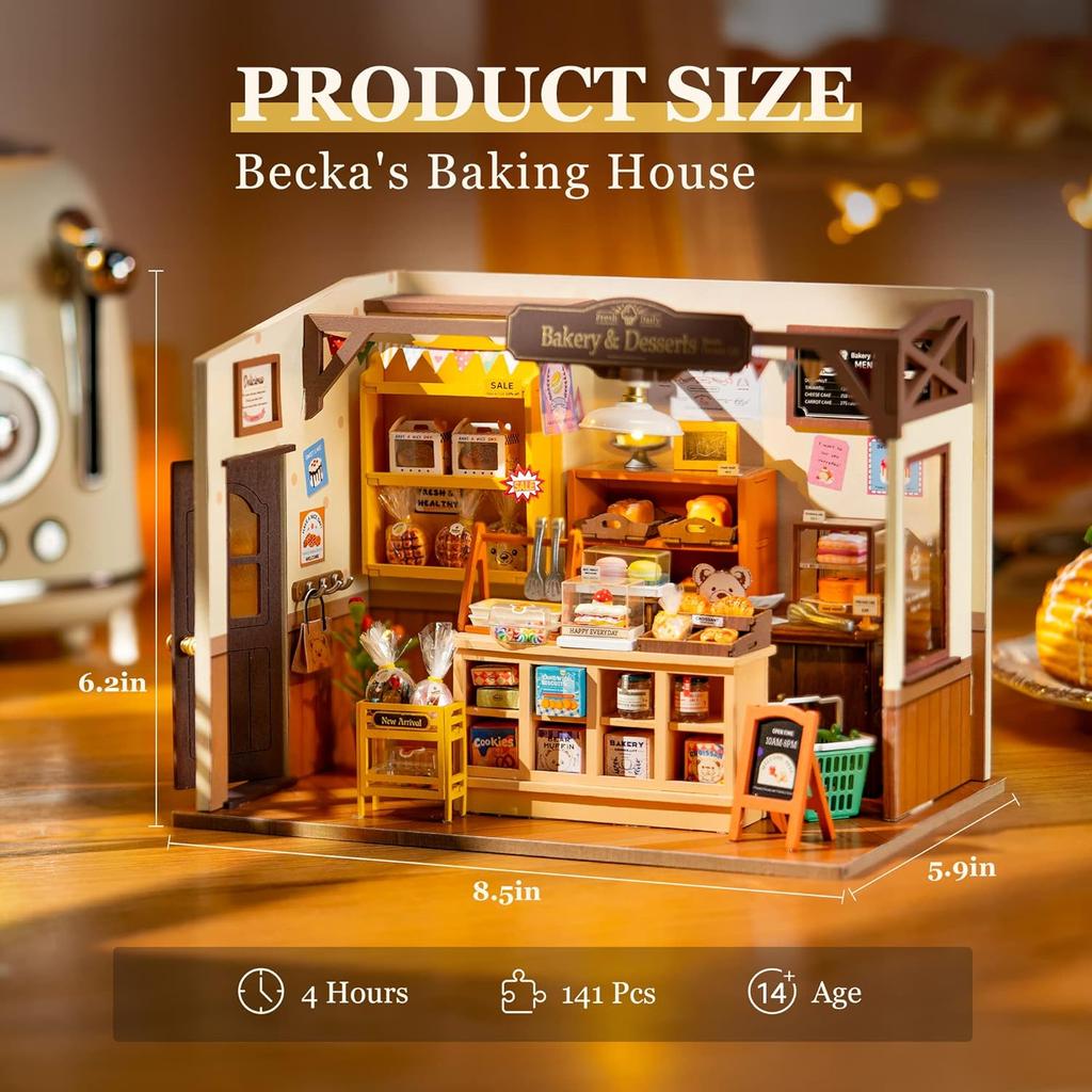 25CM Robotime Rolife Becka's Baking House 3D Puzzle DIY Miniature Dollhouse Kit Amazing Gift for Children DG161