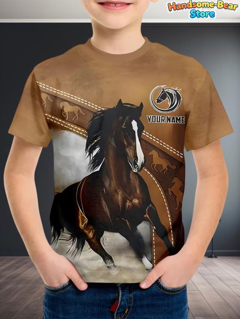 Children's Clothing Boys T-Shirt 3D Horse Print Short Sleeve Fashion Kids Summer Clothes Casual Child Girls Clothing O-Neck Tops