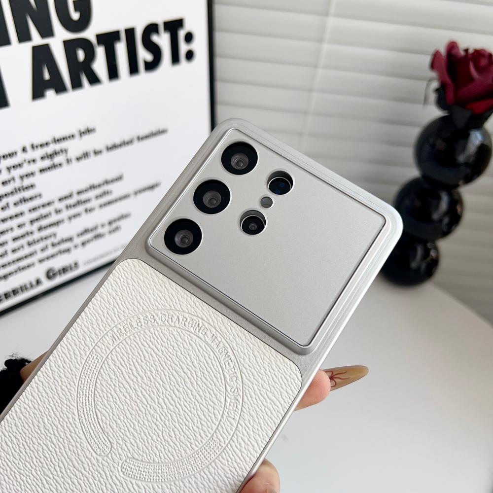 Luxury Premium Leather for Magsafe Cases For Samsung Galaxy S26 Ultra S25 Edge S24 FE Plus Large Camera Window Shockproof Cover