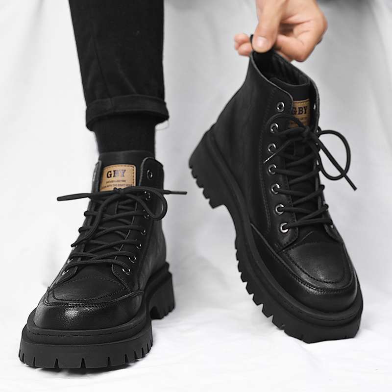 Martin Boots Men's Shoes Summer High-top British Style Men's Leather Shoes Black Locomotive Leather Boots Waterproof Tooling Boots Men's
