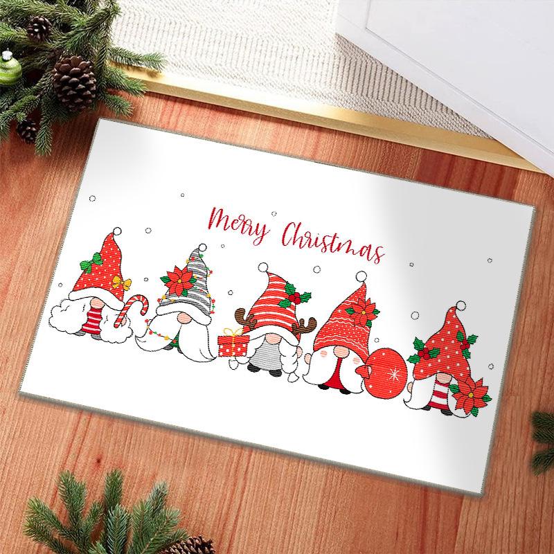 Festive Christmas Gnome Carpet Mat Traditional Red Plaid Rug Happy New Year Snowflakes Xmas Gift Home Decoration Floor Mats Rugs