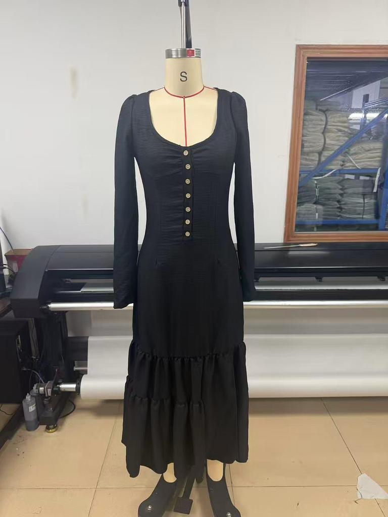 Retro Westernové šaty s knoflíky a plisovaným rukávem