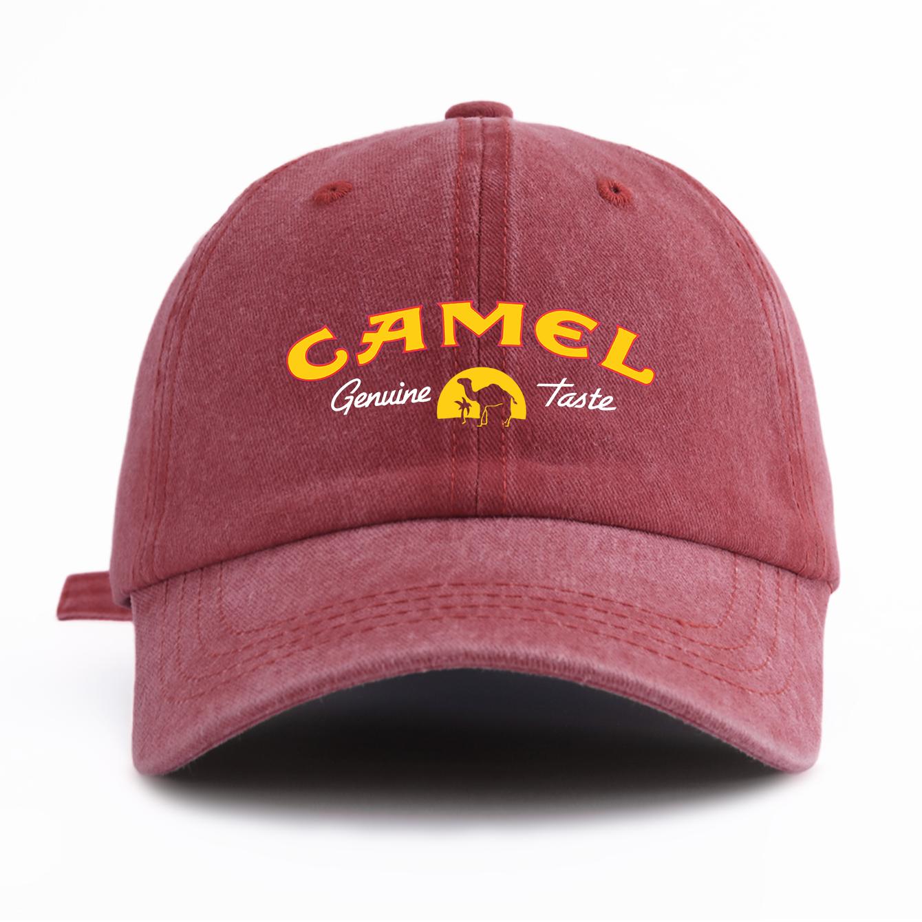 

1 шт. Стильная washed бейсболка с принтом CAMEL для взрослых, Минималистичный ретро стиль, Повседневная, Мягкая, Регулируемая, Кепка Dad Hat , Идеально в качестве подарка вино красного