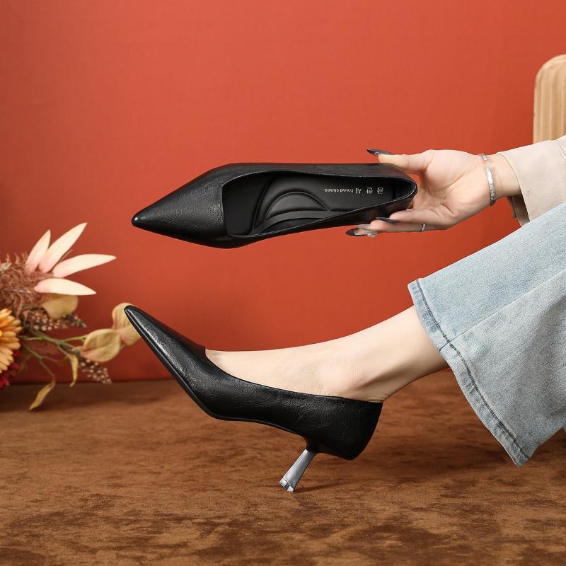 Women's Pointed Toe High Heels French Style Chunky Heel Spring White Shoes Comfortable Elegant Slip-On