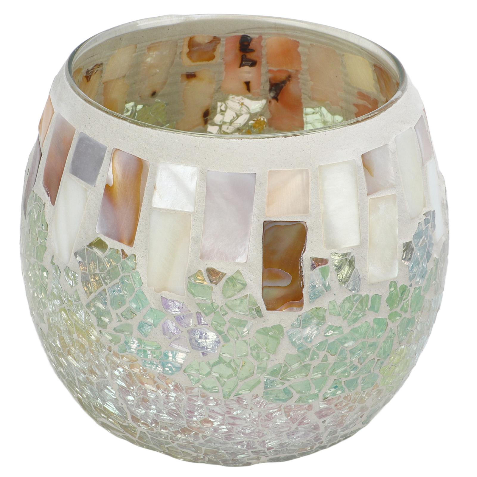 

Мозаичный стеклянный подсвечник Ракушка Светлый цвет Шар Внешний вид Высокая светопропускаемость Стекло