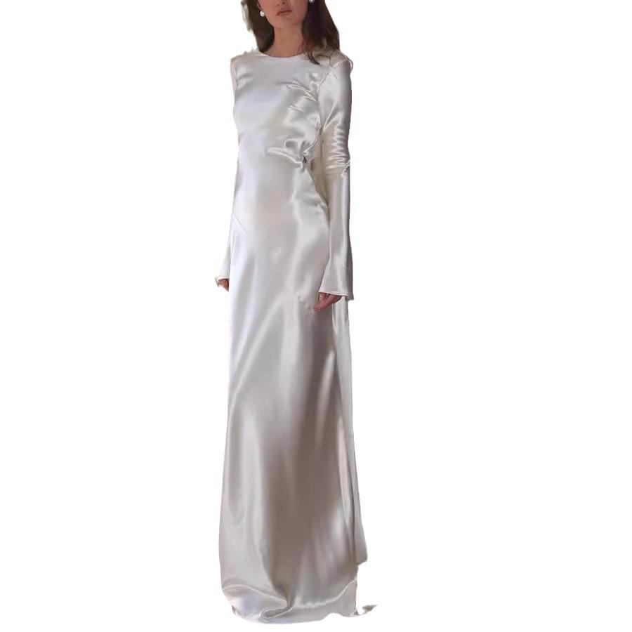 European and American Women's Sexy Dresses, Fitted Dresses, Backless Solid Crew Neck Long Skirts, Mermaid Tail