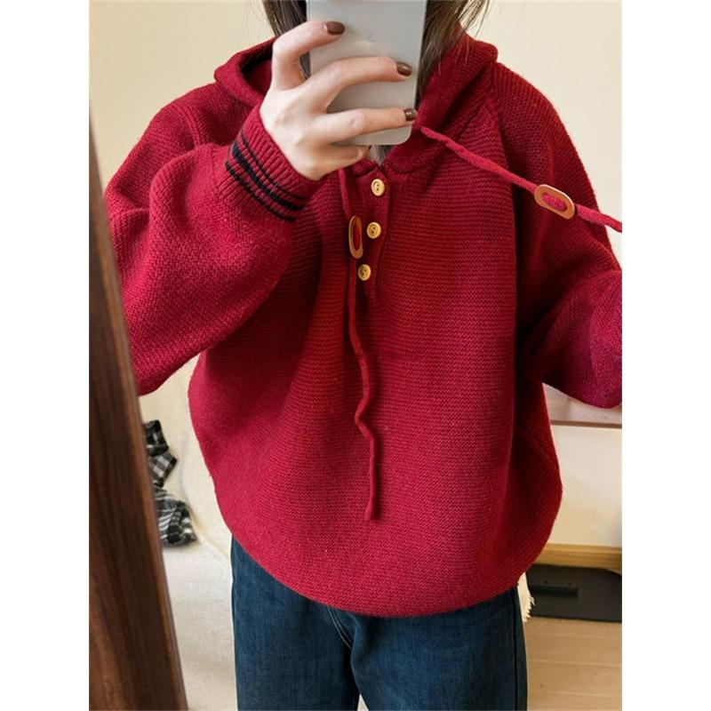 Autumn and winter new casual simple hooded knitted sweater top women's loose lazy simple pullover sweater
