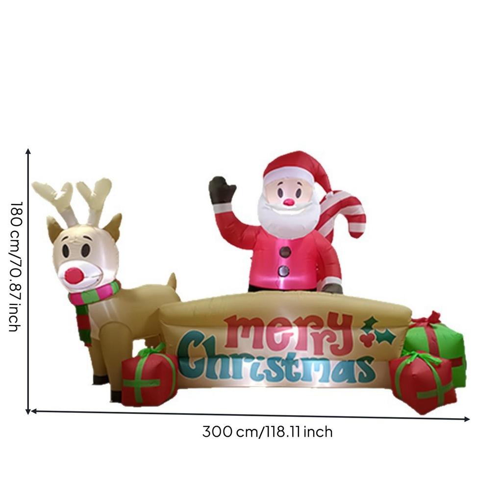 Inflatable Santa Christmas with Reindeer Easy Bottom Zipper Deflation,