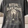 Vintage Halloween Hexen Grafik T-Shirt, Gruselige Schwarze Wälder Schwesternschaft Oversized T-Shirt und Kinder T-Shirt, Gothic Okkult Comicbuch Stil Horrorfilm Grunge