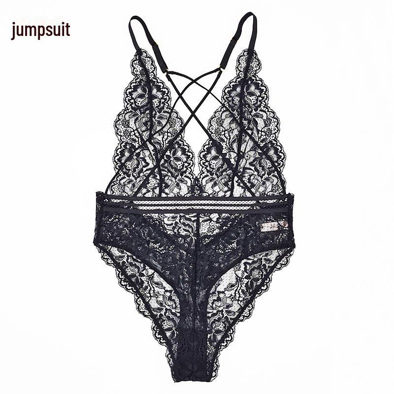 Sensual Lace Open Crotch Lingerie Set - Thong & Garter Jumpsuit