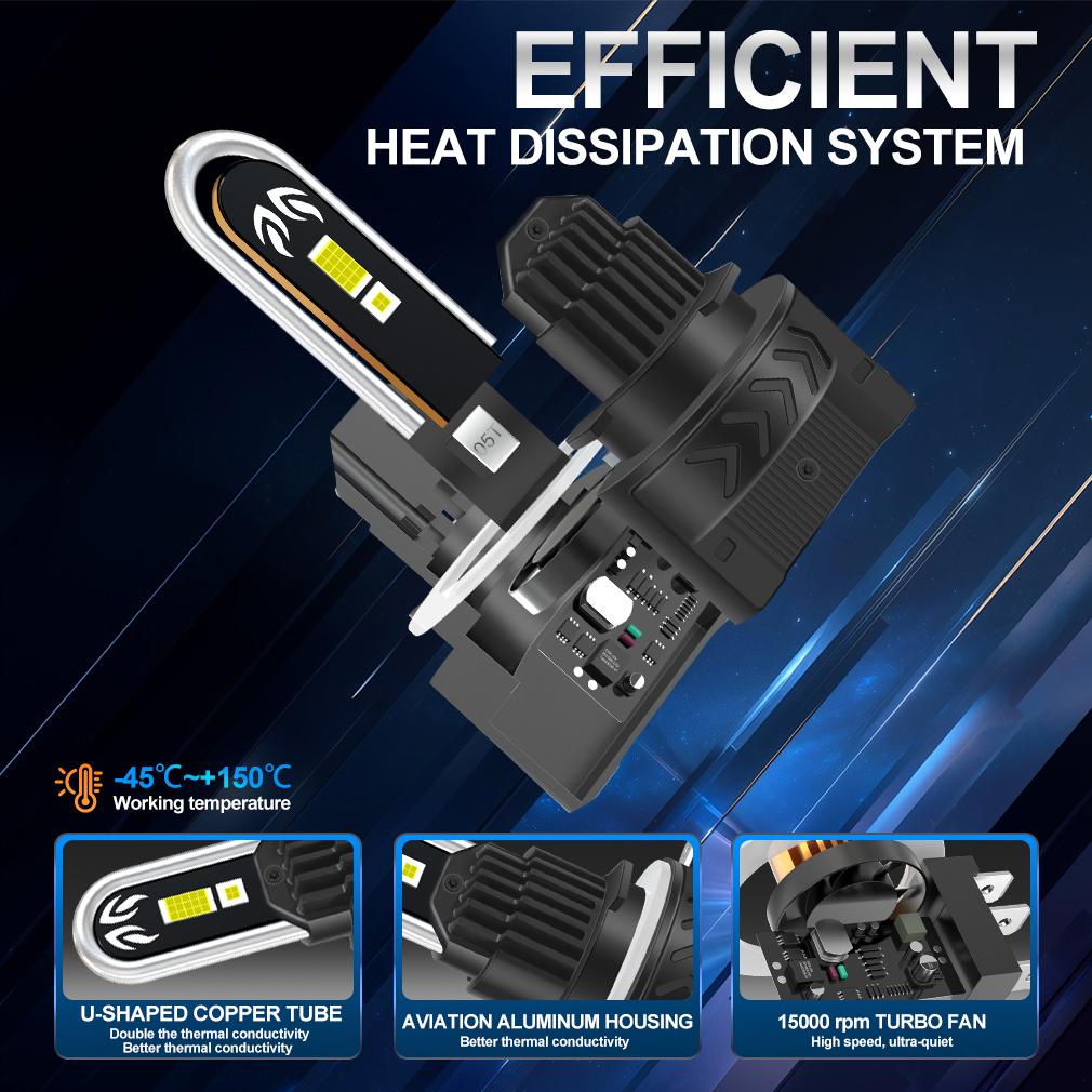 2Pcs H15 LED Headlight Bulbs High Power 6500K High Beam 90W 30000LM Turbo Headlamp DRL Driving Lamp 25W For Volkswagen BMW 12V