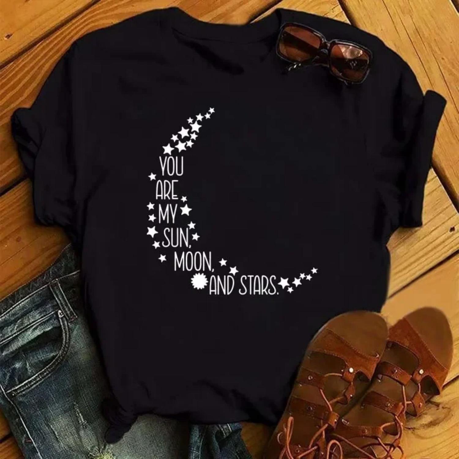 

Funny Short Sleeves T Shirt Fashion Lady Girls Gifts Shirts New Moon Butterfly Printed Women Tshirt S чёрный