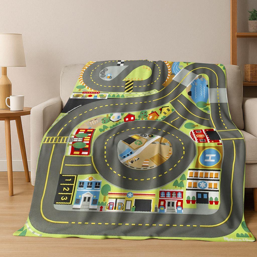 Dětská městská silniční doprava Učící hra Flanelová deka, Útulná měkká přehozová deka na doma do ložnice postele pohovky Kryt Dárek pro děti