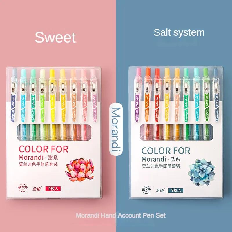 9/36 Color Morandi Gel Pen Set Press Type Color Ballpoint Pen 0.5mm Note-taking Hand Account Stationery Office School Supplies