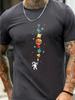 Summer Outdoor Men's Astronaut and Planet Print Creative Casual 100% Pure Cotton Short Sleeved Loose Round Neck T-shirt