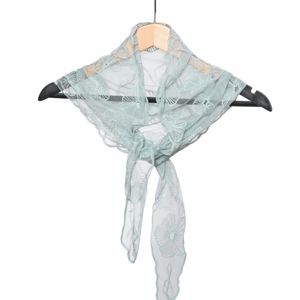Elegant Embroidered Flower Lace Scarf Breathable Mesh Lightweight Female Headscarf Silk Scarf Women