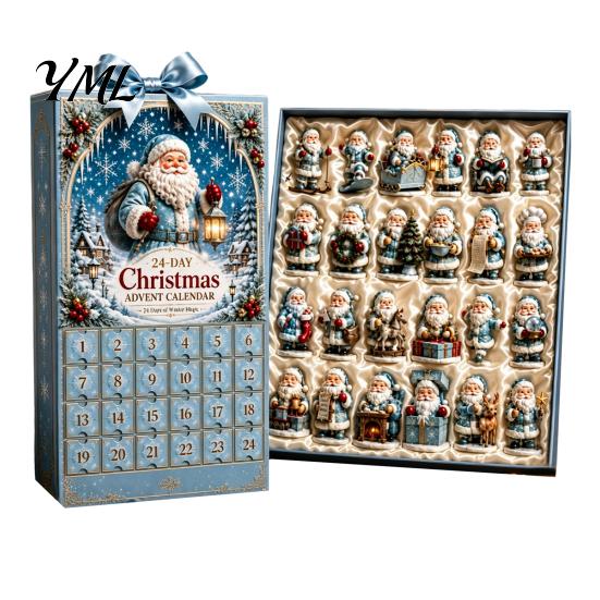 Summer Beach Santa Claus 2026 Advent Calendar, 24-Day Acrylic Ornament Set with Calendar Surfing Figures, Tropical Christmas Tree Hanging Decor,