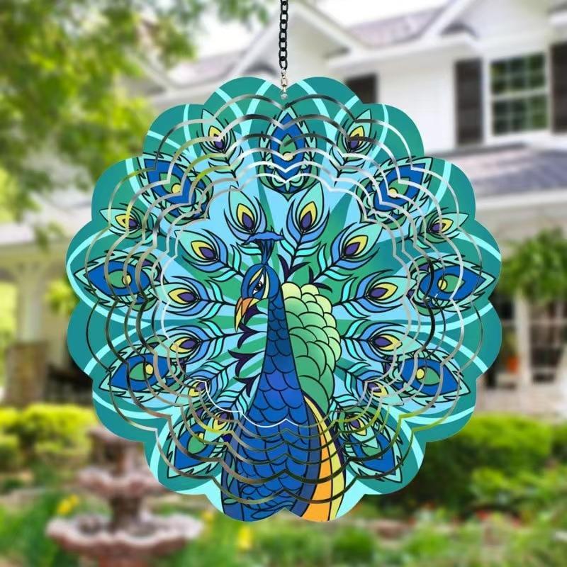 1PC 3D rotating wind chime mandala wind turn outdoor garden balcony yard creative bird stainless steel decorative hanging
