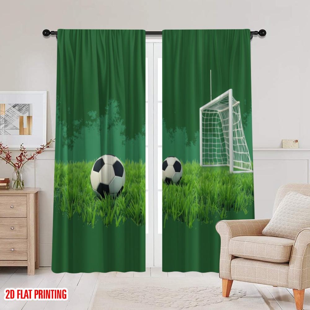 2pcs,2D plane printing Contemporary Curtains Goalbound Grass Durable Polyester (without rod) Gifts Ldeal for Living Room and