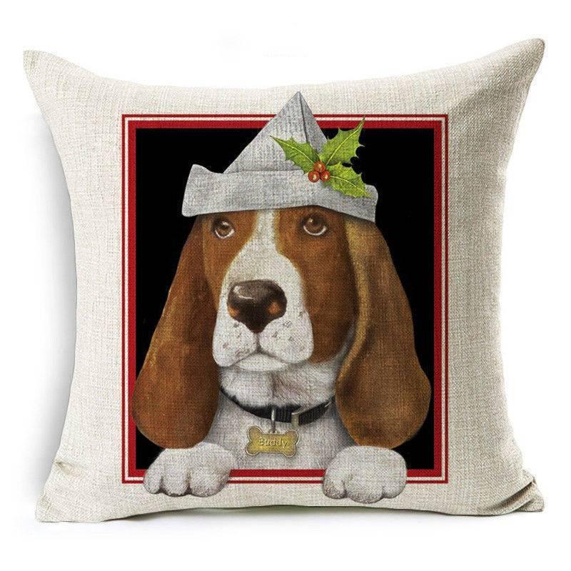 Luxurious 18'' Dachshund Printed Christmas Linen Cushion Cover For Chic Home Decor