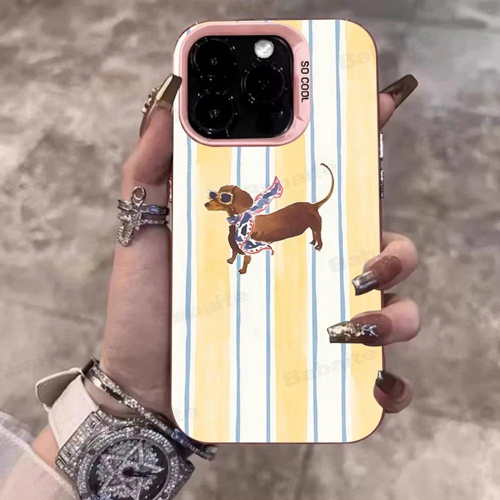 Dachshund Black Stripe Desigh Phone Case For iPhone 17 16 15 14 Plus 11 12 13 Pro Max X XR 17 Air 16E Electroplate Matte Cover