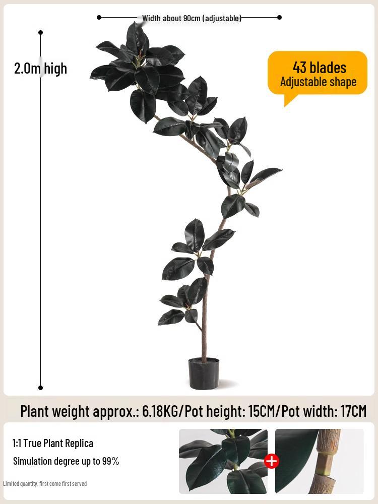 Luxurious Black Gold Ficus Elastica Artificial Tree: Indoor Ornament and Floor Decoration