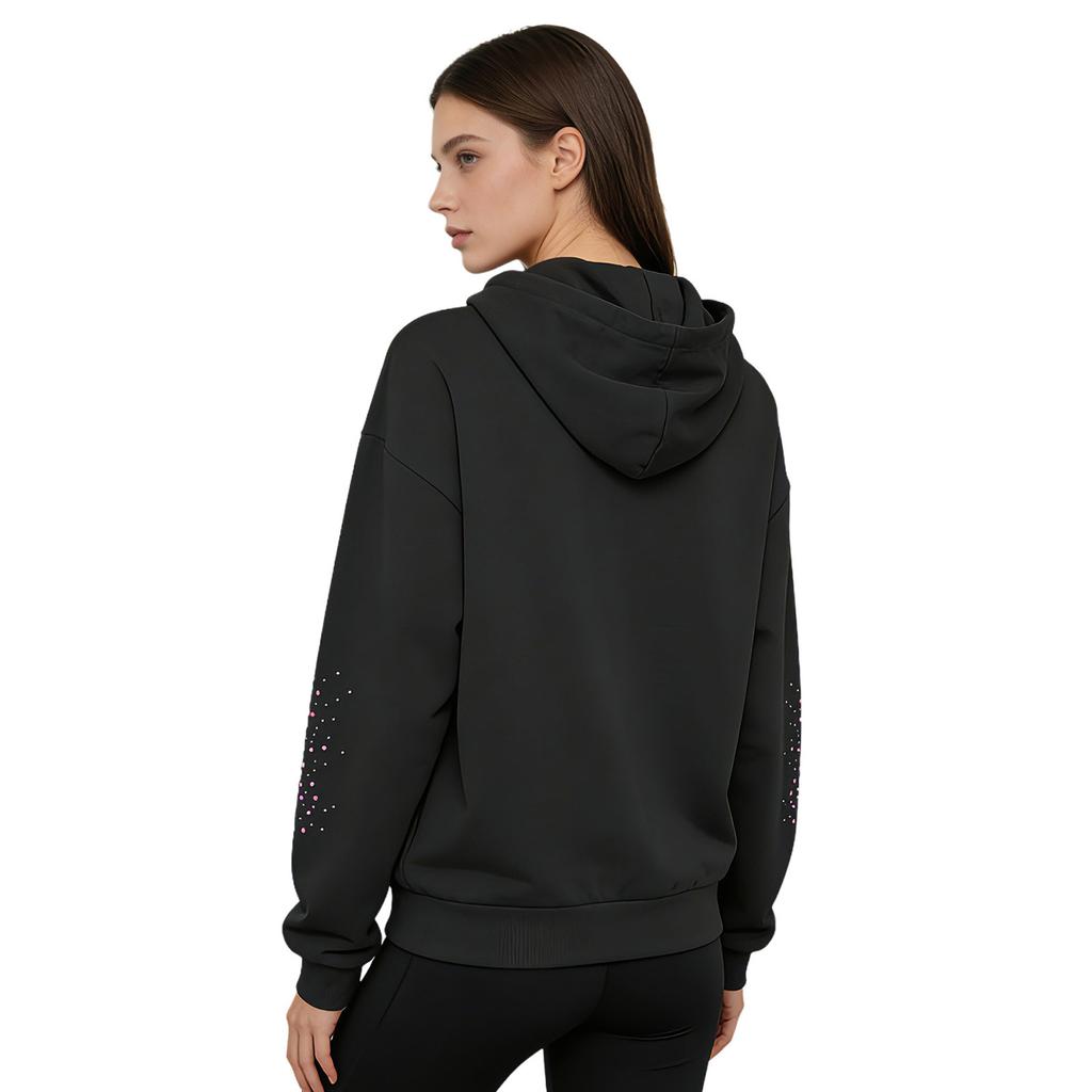 Felpa con cappuccio da donna a maniche lunghe per dialisi, con cerniera integrale e cerniera sul braccio, giacca lucida con strass e tasche per indumenti medici