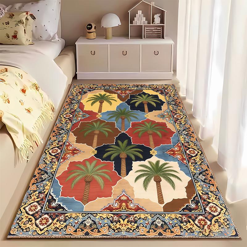 Tropical Palm Tree Pattern Area Rug with Vintage Border Design Suitable for use as an anti-slip for living room bedroom sofas