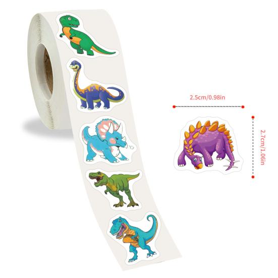 500Pcs Animal Stickers Roll Cute Watercolor Dinosaur Designs Easy To Peel Self-adhesive Decorative Decals for Children