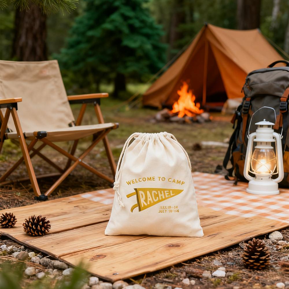 Personalized 4Pcs Goodie Bag Pennant Name Camp Party Theme Birthday Party Favor Drawstring Candy Bags Baby Shower Boy Girl Gift