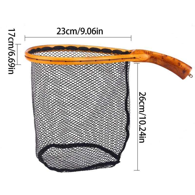 Curved Wood Handle Fishing Landing Net Mesh Design Protects Fishes Compacts Fishing Net For Anglers Stream Fishing