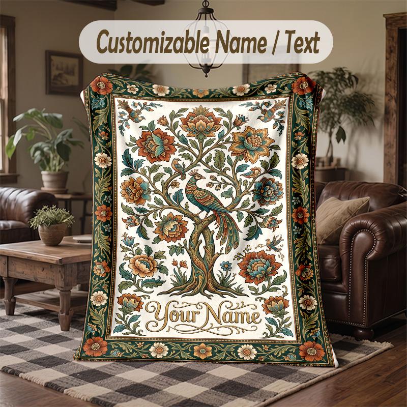 Floral Fantasy Garden 8 Theme Throw Blanket Custom Name Text Personalized Blanket Soft Cozy Blanket for Home Sofa Bed