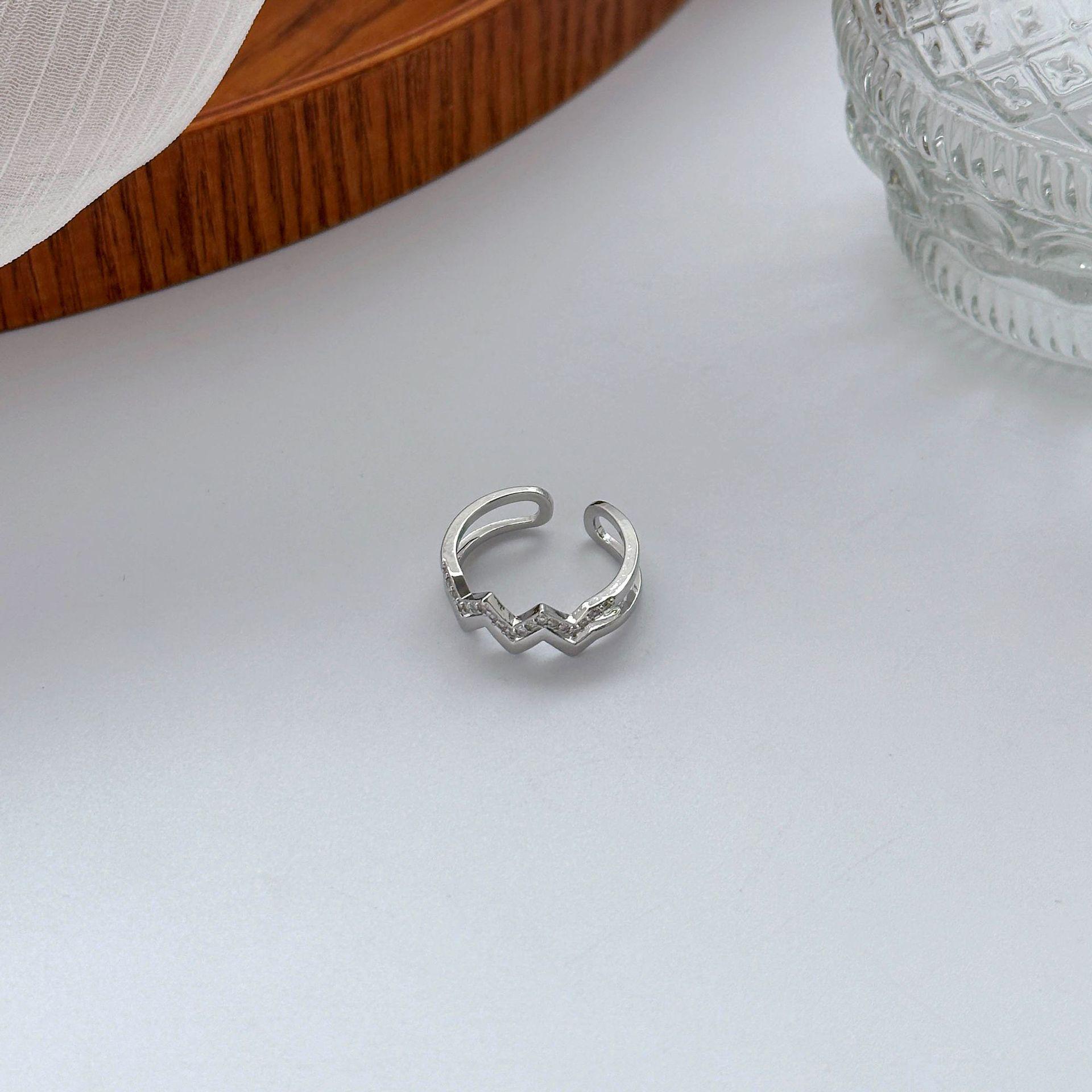 Wavy Hollow Rhinestone Ring - Double Layer, Light Luxury Design, Japanese Korean Style