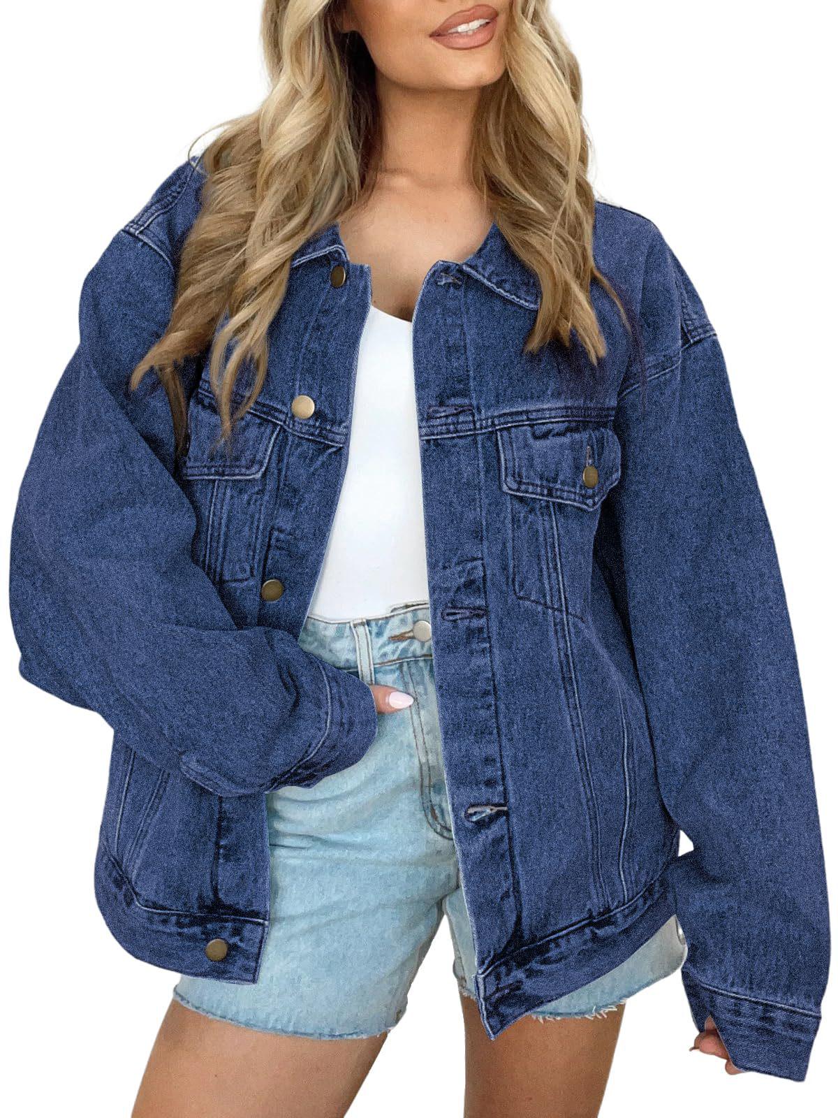 

Women s Casual Loose Fit Denim Jacket - Versatile, Long Sleeve for Autumn 2XL