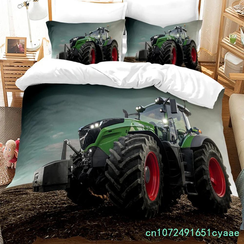 Boys Tractor Printed Bedding Set Men Construction Cars Pattern Comforter Cover For Kids Heavy Machinery Vehicles Duvet Cover