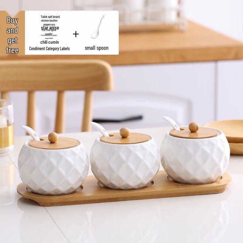 Ceramic Spice Jar Set with Bamboo Tray