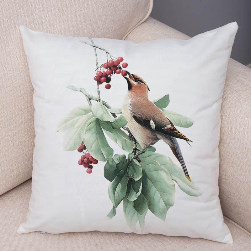 Super Soft Soft Plush Watercolor Lovely Birds Flower Robin Tit Finch Goldfinch Sparrow Berries Tufted Cushion Cover Pillow Case